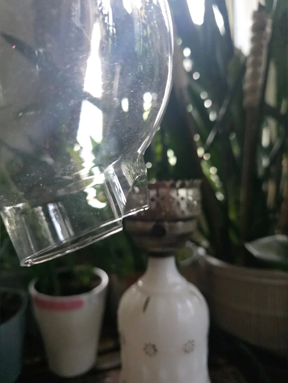 Milk Glass Table Lamp Base with White Floral Cutwork - Needs Rewiring